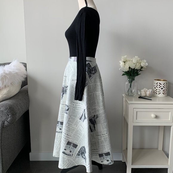 Women's Faux Leather Magazine Print Maxi Skirt - Picture 2 of 5